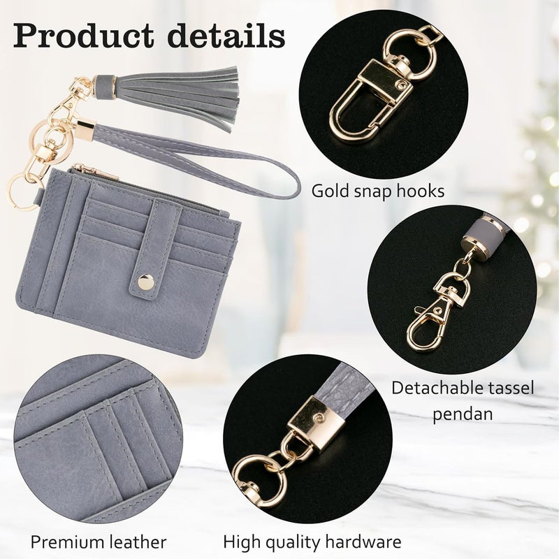 KNGITRYI Wallet, Slim RFID Credit Card Holder with Wristlet Keychain, Gray (Unisex, PU Leather, 8 Card Slots, RFID Protected, Fashion Tassel) - Image 4